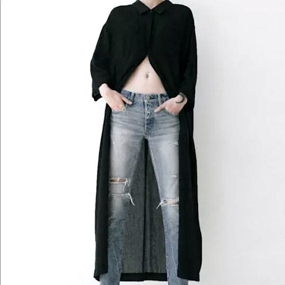 NWT MOUSSY VINTAGE Black Cotton Chiffon Half Sleeve Shirt Dress Sz. XS - Picture 1 of 10